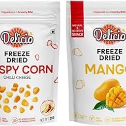 DELICIO Freeze Dried Crispy Corn Chili Cheese (25g) & Mango Cubes (20g) Combo | 100% Natural, Vegan, Gluten-Free | No Preservatives, No Added Sugar | Healthy Snacks for Kids & Adults-image-39