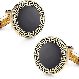 Black Gold Two Tone Cufflinks Set Stylish Accessories for Men & Boys Wedding Business Gift (PX9CL118G)-image-37
