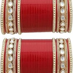 Traditional Bridal Chuda Bangles Set, Red and Gold, Kundan Style Wedding Bangles, set of both hand side-image-68
