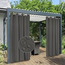 100% Waterproof Outdoor Curtains Windproof Weatherproof Porch Curtains, Premium Thick Outdoor Privacy Grommet Top Panels for Patio, Gazebo and Pergola, 2 Panels, 54x84 inch, Dark Grey-image-2