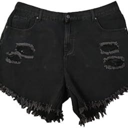 Plus Size Women Regular Fit Denim Shorts with Back Elastic- Length 16.5" inch- Heavy Rugged- HIGH Rise- Faded Black Color- Waist Size (4XL) 40" to (5XL) 42" inch-image-97
