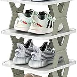 Rdipsie 4-Tier Shoe Rack Organizer, Stackable Shoe Storage Stand, White and Grey-picture-27