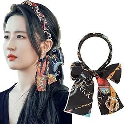 Ribbon Hair Band (Band Attached) for Women Hair Band unique Prints Headbands for Women Girls Long Ribbon Satin Fabric Bow Hairband for Girls Fashion Party Prom Head Band Decorative Headband-image-11