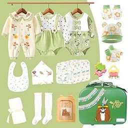 Little Surprise Box 21 Pcs Olive Baby Bear Themed Birthday Gift Hamper for Girls with Travelling Suitcase – Newborn Clothing & Accessories Set-image-47