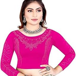 Full Diamond Stylish Readymade Stitched Stretchable Blouses, Readymade Cotton Lycra Round Neck Full Hand Sleeve Blouse for Women-Black-image-51