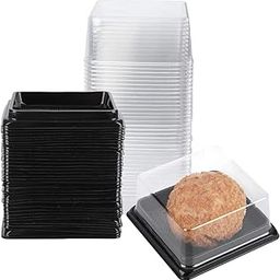 Party 24x7 Black Cake Pans,bottom Mini Dessert Containers with Clear Lids,Gold Base 9x7.4 cm Single Serving Pastry Boxes 3x3 Brownie box muffins box cookies box (pack of 20)-image-23