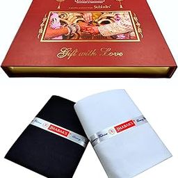 Unstitched Blended Cotton fabric For Men | Clothing For Men's Fashion | Combo Fabric Set Free Size_RAJDOOT-giftBOX_1 Blue Turquoise Shirt(L - 2.25 Meter) & 1 Black Pant(L - 1.20 Meter)-image-56