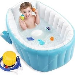 Inflatable Baby Bath tub for Kids with Air Pump, Soft Cushion Central Seat, Foldable Shower Basin | Mini Air Swimming Pool for Kids | Baby Bath Tub for Baby Kids 6 to 36 Months Multi Colour-25