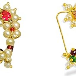 Marathi Nath Combo Gold plated Traditional Piercing Ruby studded maharashtrian piercing Nose Ring For Women and Girls-picture-26