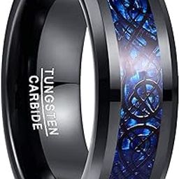Tungsten Rings for Women Men Wedding Bands Celtic Dragon Carbon Fiber Inlay Beveled Edges Polished Comfort Fit-image-63