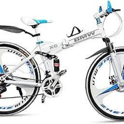 Skyride BMV X6 Foldable Cruiser Bicycle | 26-Inch White Bike with 21-Speed Gears, Dual Disc Brakes, Hydraulic Suspension, and Strong Carbon Steel Frame | Great for City Rides and Off-Road Adventures-12
