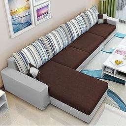CASASTYLE Adona 5 Seater Fabric LHS L Shape Sofa Set (Brown-Light Grey)-2
