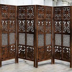 ZUHAIB CRAFTED LEGACY Decorative Wooden Room Partition, 4-Panel Folding Partition, Room Divider, Room Separator Hand-Carved Floral Design for Home, Living Room, Office etc. (Brown 5ft)-image-50