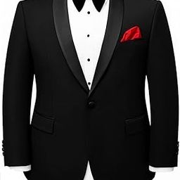 Men's Plus Size Black Tuxedo Blazer with Red Pocket Square, Formal Wear-image-1