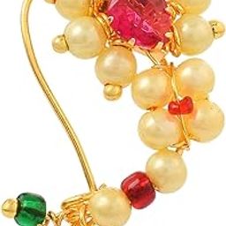 Maharashtrian Diamond Banu marathi Nose pin Nath Nose Ring for Wedding Women Girls design Traditional Pearl Jewellery(ACNT0131)-image-17