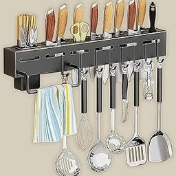 MotiBa Kitchen Shelf Wall Mount Knife Holder,Towel Hanger, Spatula Ladle Hanging Hooks, Cutlery Holder Storage Rack High Grade Metal Multi-Purpose (44 x 4.5 x 8cm)-image-50