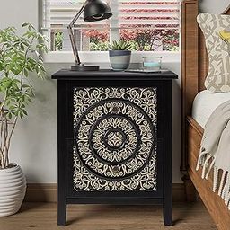 COZAYH 2-Drawer Fully-Assembled Flower Motif Nightstand for Small Spaces, French Country, Modern, Distressed Finish,Gold & Black-20