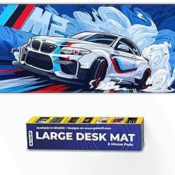 BeeMW M2 Desk Mat (60x30cm) - White Sports Car Design, Large Extended Gaming Mouse Pad, Durable PC Accessories for Desktop & Laptop Keyboard, Office Table Mousepad-32