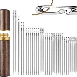HMYZ 30pcs QuiltingNeedle Self-Threading QuiltingNeedle with Wooden Needlecase Long QuiltingNeedle of Various Sizes Easy Self-Threading QuiltingNeedle for Quilting, Embroidery, Hand Sewing-image-63