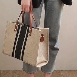 Generic Elegant Striped Canvas Tote: Convertible Strap-image-3