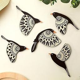 SAF Wooden 3D 5 Pieces Birds on Rope Wall Art Panel | Wood Bird Folk Art Wall Hanging Art Decoration Item for Living Room, Bedroom, Drawing Room, Dining Room & Office (Black) (Style 1)-image-58