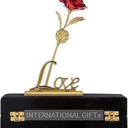 INTERNATIONAL GIFT Golden Rose Flower & Love Stand with Gift Box-image-1