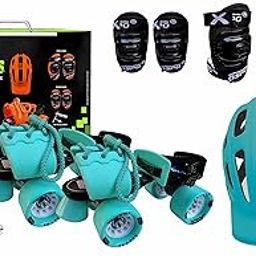 Jaspo Unisex-Youth Cruiser Senior Players Quad Adjustable Roller Skates Combo (Suitable for 6 to 14 Years) (Cyan), Outdoor_Wheel-picture-1