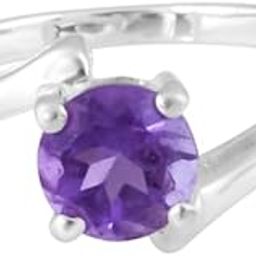 Natural Purple Amethyst Round Stone Rings In 925 Sterling Silver, 925 Stamp Jewelry, Gift For Women-image-46