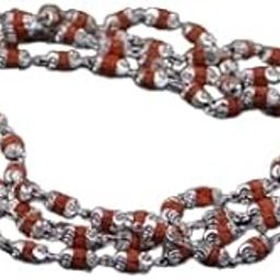GEMFINITY Rudrani Mala With Gold & Silver Capping Original Certified Nepali 108 Bead Natural Rudraksha Mala Sone Chandi Ki Chain With Caps Auspicious Handknotted Rudraksha Kantha Mala In Thread Jaap-image-49