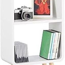 Wooden Foldable Bookcase Bedside Table - Elegant Home Decor Bookshelf with 2-Tiers and 4 Wooden Legs for Living Room Bedroom or Offices (White)-22