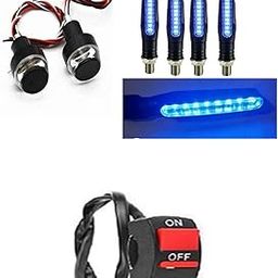 A4S AUTOMOTIVE & ACCESSORIES Bikers Combo -Side LED Indicator Light set of 4 & Bike Handle Bar LED Blinker Indicator Set of 2 (Blue indicator with Blue & white handle light and Switch free)-2