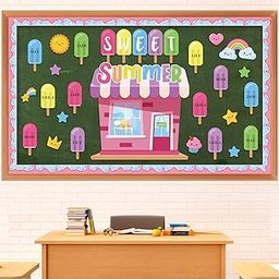 Pajean Summer Bulletin Board Set, Summer Classroom Decoration, Summer Cutout for Back to School Classroom Window Wall Home Party Decoration (Ice Pop)-image-44