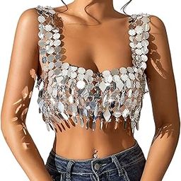 CLUB BOLLYWOOD®Sequin Crop Top Glitter Bra Tops for Festival Beach Belly Dancing Drop Shape|Clothing, Shoes & Accessories | Dancewear | Adult Dancewear |1 Sequin Crop Top-image-1