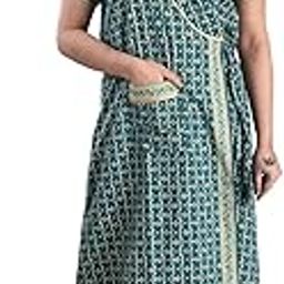 Women's Pure Cotton Printed House Coat,Front Open Adjustable Nighty/Night Wear B18-picture-7