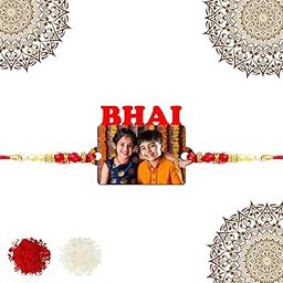 Personalized/Customized Rakhi for Brother - Set of 1 Photo Rakhis With Roli Chawal Set- Perfect Rakhis for Bhai Best For Every Age Kids to Adults, Rakshabandhan Gift Rakhi For Brothers-14