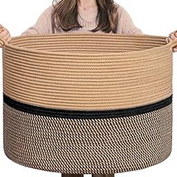 Large Laundry Hamper, Tall Woven Rope Storage Basket For Blanket, Toys, Dirty Clothes In Living Room, Bathroom, Bedroom (Design-5, 13" X 15")-image-16