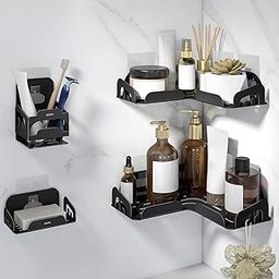 Plantex Stainless Steel Corner Shelf for Bathroom/4in1 Self Adhesive Bathroom Shelf with Soap Dish and Tumbler Holder/Bathroom Organiser Without Drill(Black, Combo)-image-11
