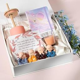 Rarejoy Set of 5 Gift for Women, Silicon Sipper+ Cute Budha Monks+ Scented Candle+ Diary+Greeting Card, Valentine Gift for Girlfriend, Birthday Gift for Women, Gift for her, Anniversary Gift for Wife-32