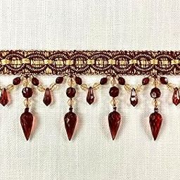 Cranberry & Gold Lucite Crystal Beaded Tassel Fringe Trim 4" Width TF-32/12-33 Upholstery/Drapery/Interior Design/Home Furnshings/Handmade-image-80