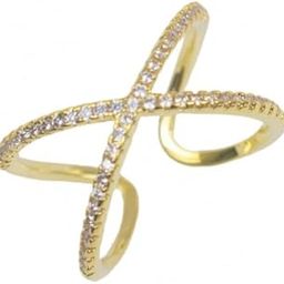 Crystal Rhinestone X-Shaped Gold Ring, Adjustable Fashion Statement Ring-image-73