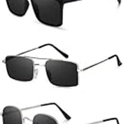 Unisex combo offer pack of 5 shades Unisex Fashion Sunglasses Set, 5 Pairs, Metal Frame, Black and Silver - Combo5-3338-image-38