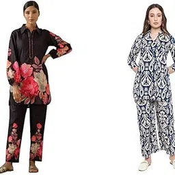 sugathari Women's Dress Black V-Neck CO-ODS Set for Women (CO-ODS 97 BLACK 2XL) Women's Dress Batik Navy Blue V-Neck CO-ODS Set for Women (CO-ODS 97 BATIK BLUE 2XL)-picture-3