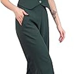 Women's Two-Piece Formal Co-ord Set, Sleeveless Button-Front Vest with Wide-Leg Trousers, Beige-4