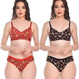 Women's Flower Printed Designer Lingerie Set, Padded, T-Shirt, Push Up Cotton Bra Panty Set,Sexy Full-Coverage Bra And Hipster Set, Innerwear,Beachwear Set-image-79