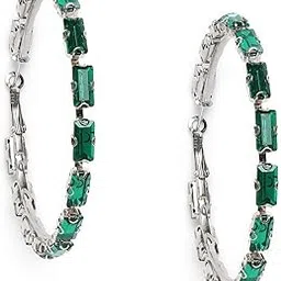 Green Crystal Shine Stones Party Bling Contemporary Hoop Earring For Women-ZPFK10007, silver, one size-image-42