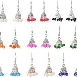 Earrings for Women & Girls | Traditional Multicolor Silver Oxidised Drop Chandbali Jhumka Earrings Set | German Silver Jhumki Combo | Accessories Jewellery| Birthday & Anniversary Gift-3