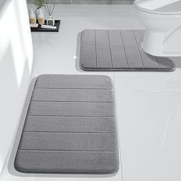 Yimobra Memory Foam Bath Mat Set, 2 Piece Soft Rugs,17x24 and 24x20.4 U-Shaped, Toilet rug, Water Absorption, Non Slip, Thick, Dry Fast for Bathroom Floor Mat, Grey-image-70