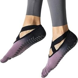 Non Slip Pilates Yoga Socks for Women Girls With Cross Grips Gradient Barre Bikram Ballet Dance Anti Skid Socks for Fitness Workout-picture-51