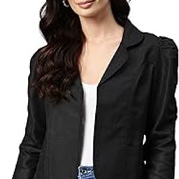 Women Black Solid Cotton Lightweight Open Front Casual Blazer-image-91