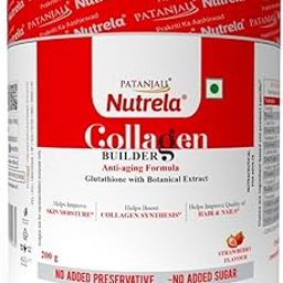 NUTRELA Collagen Builder For Men & Women|Patanjali Collagen Supplement Powder For Healthy Skin,Hair & Nails - 200 G (Strawberry Flavour,1 Count,20 Servings)-1